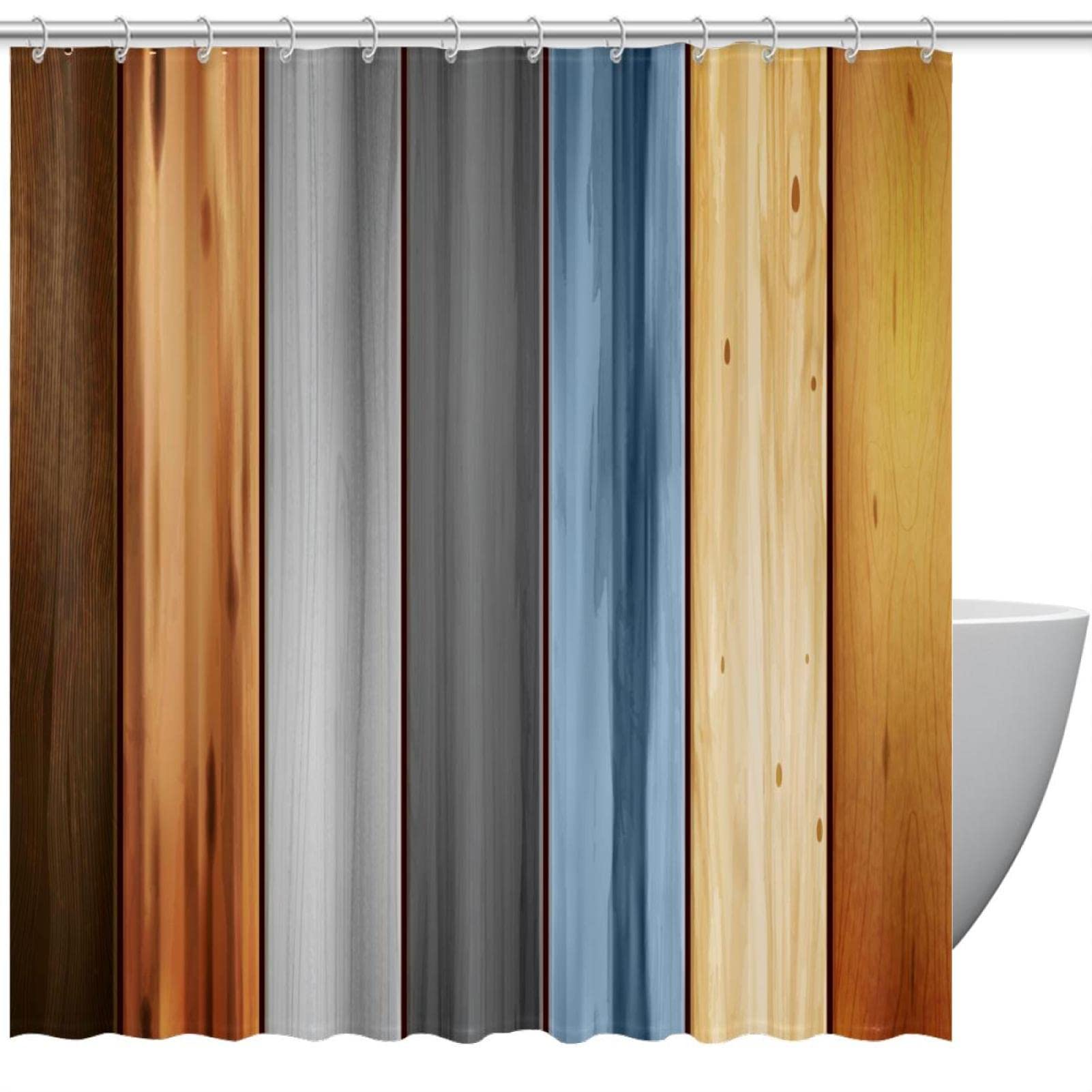 Rideau de douche en bois aquarelle crée une ambiance spa nature
