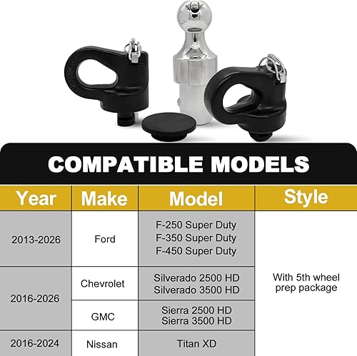 Miniatura 2 de 60692, Puck System Gooseneck Hitch Ball Kit, Compatible with 2013-2026 Ford F250 F350 F450, 2016-2025 Chevrolet Silverado, GMC Sierra & Nissan Titan