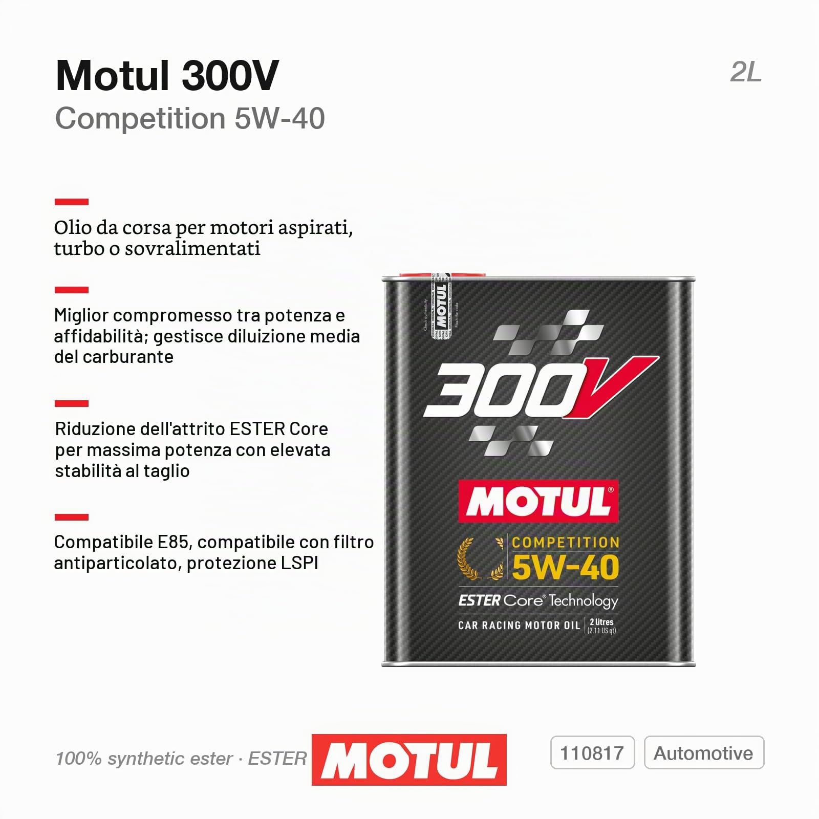 Motul 300v power 5w40 2l : Amazon.it: Auto e Moto