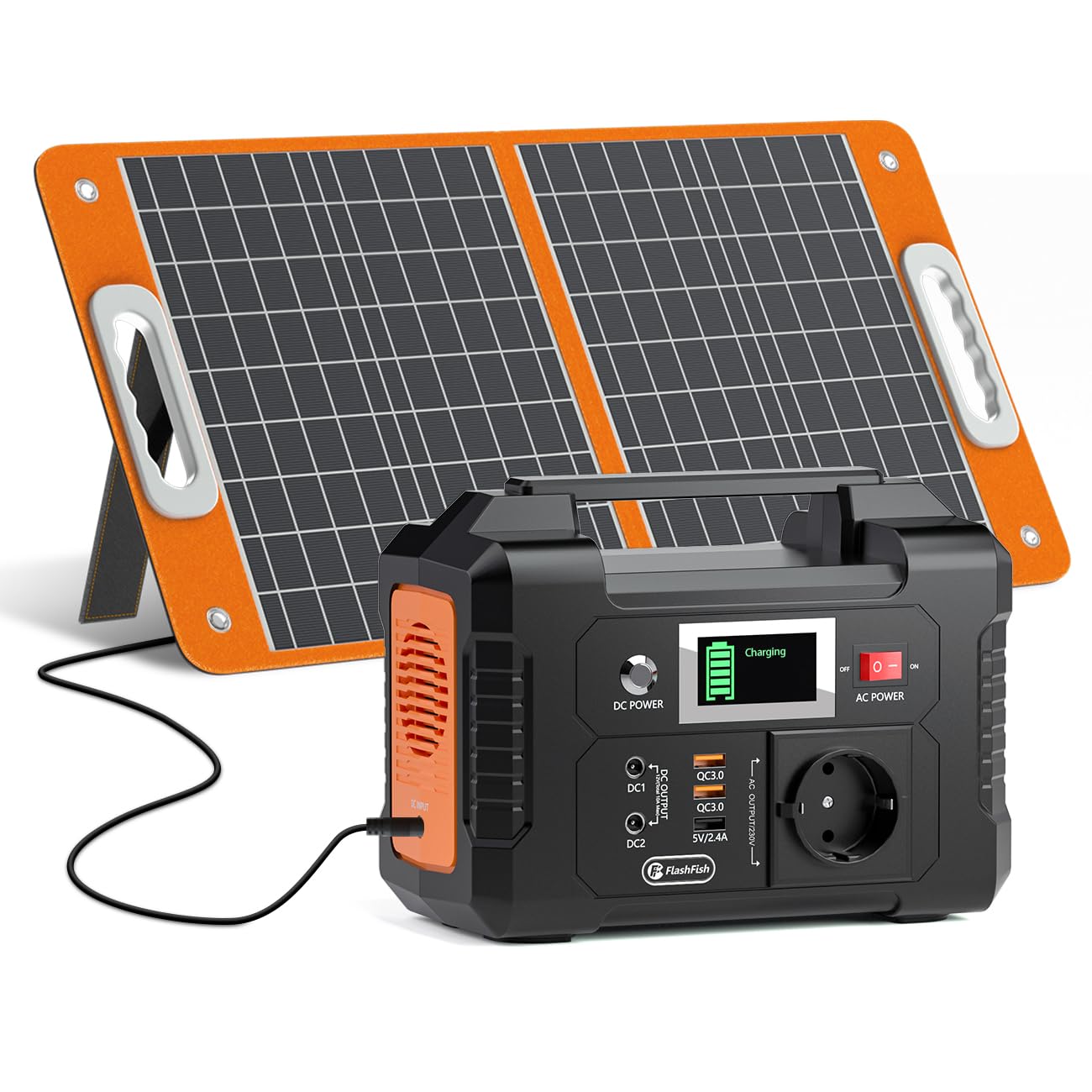 FlashFish 151Wh przenośna stacja zasilania z panelami 60W, generatorem słonecznym 200W, akumulatorem awaryjnego generatora zasilania z wyświetlaczem LCD,do telefonów komórkowych, laptopów, dronów