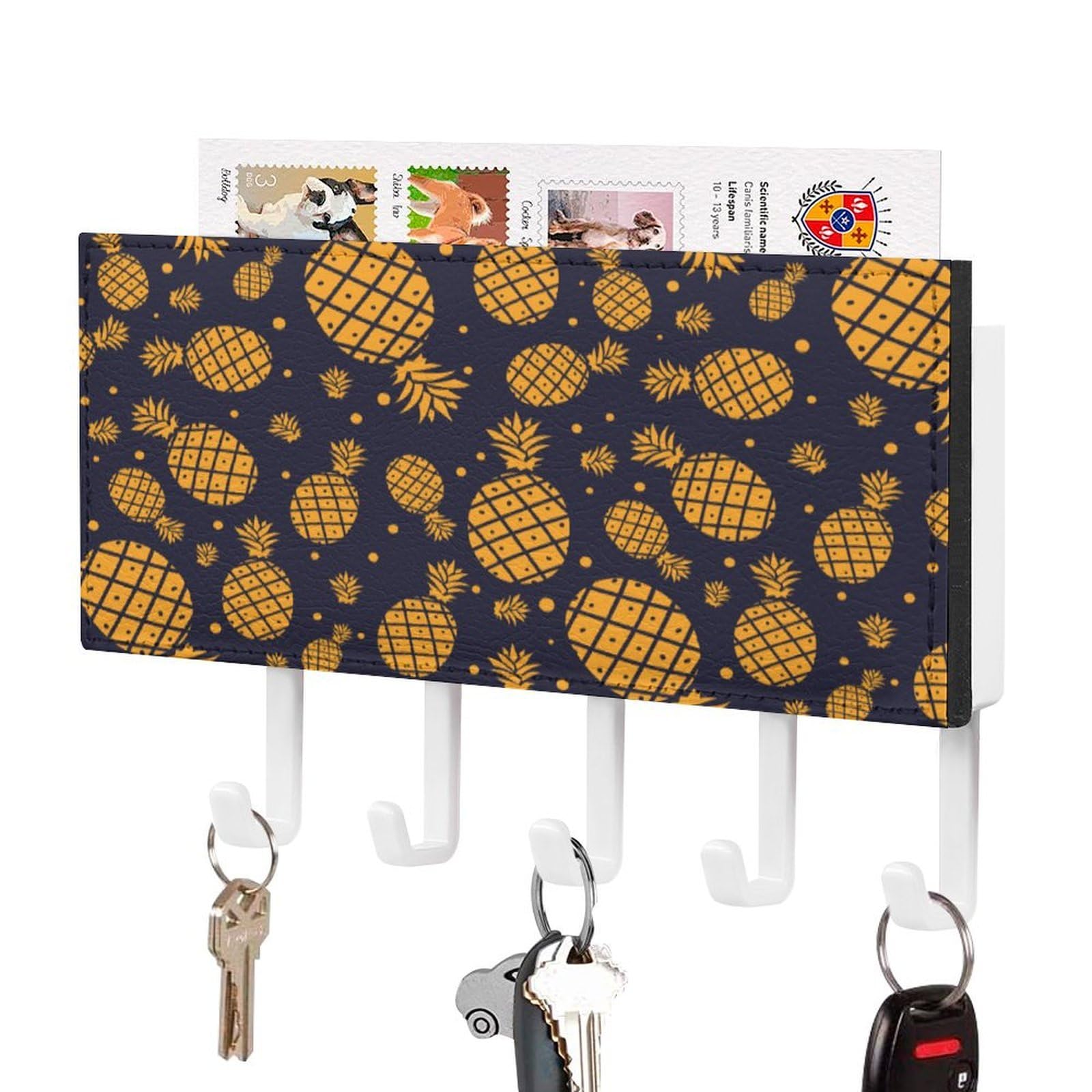 NCLQVJXZKHW Pineapple Key Holder with 5 Hooks Key Hooks Wall Mounted Key Racks Key Hanger Organiser Shelf