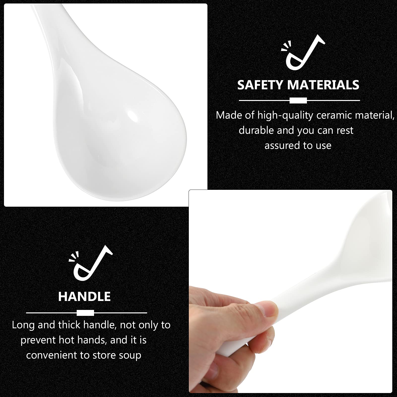 HEMOTON 1juego Cucharas De Cerámica Blanca Para Servir Sopa De Cucharas De Porcelana De Gran Utensilios De Cocina Elegantes y Funcionales Adecuadas Para Hogar y Restaurantes
