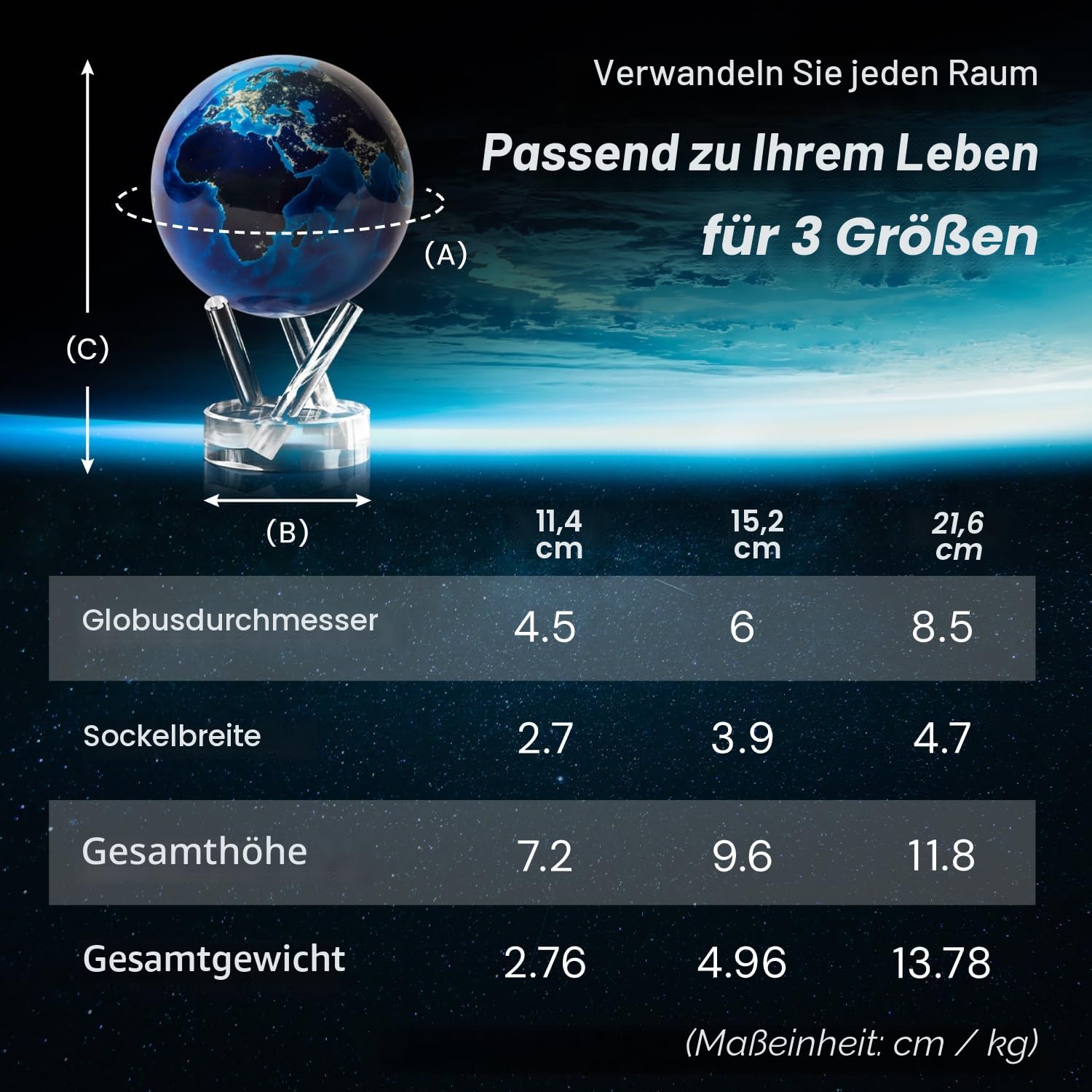 MOVA Globus Earth at Night Signatur (6") – Edler Rotierender Design-Globus mit NASA Nachtansicht der Erde | Solarbetrieben, ohne Batterien | Premium Deko für Büro & Zuhause | 15 CM