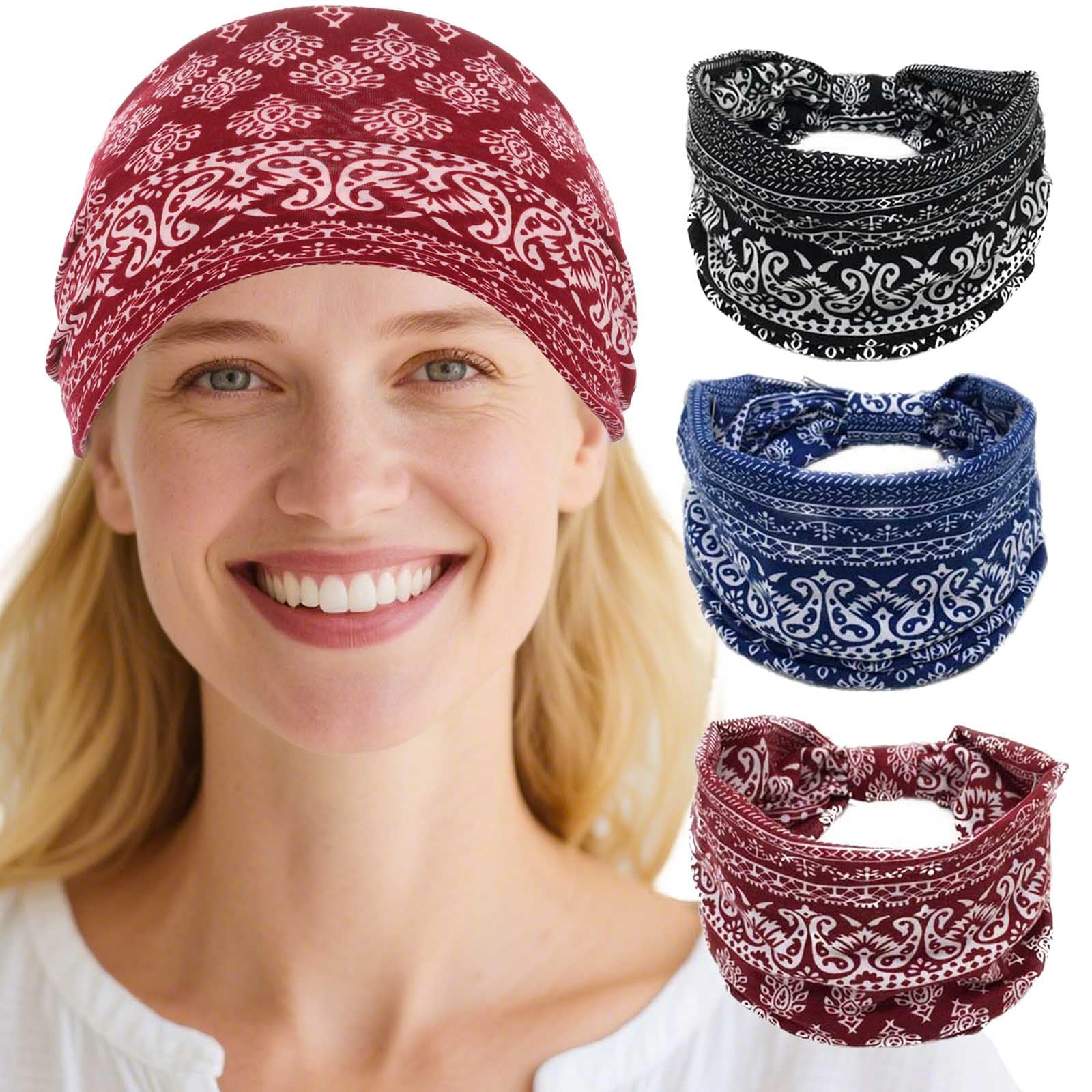 BohendBoho Headbands Wide knotted Hair Bands Fashion Printing Bandeau Travel Stretchy Cotton Headband Sport Yoga Hair Accessories for Women and Girls (A)