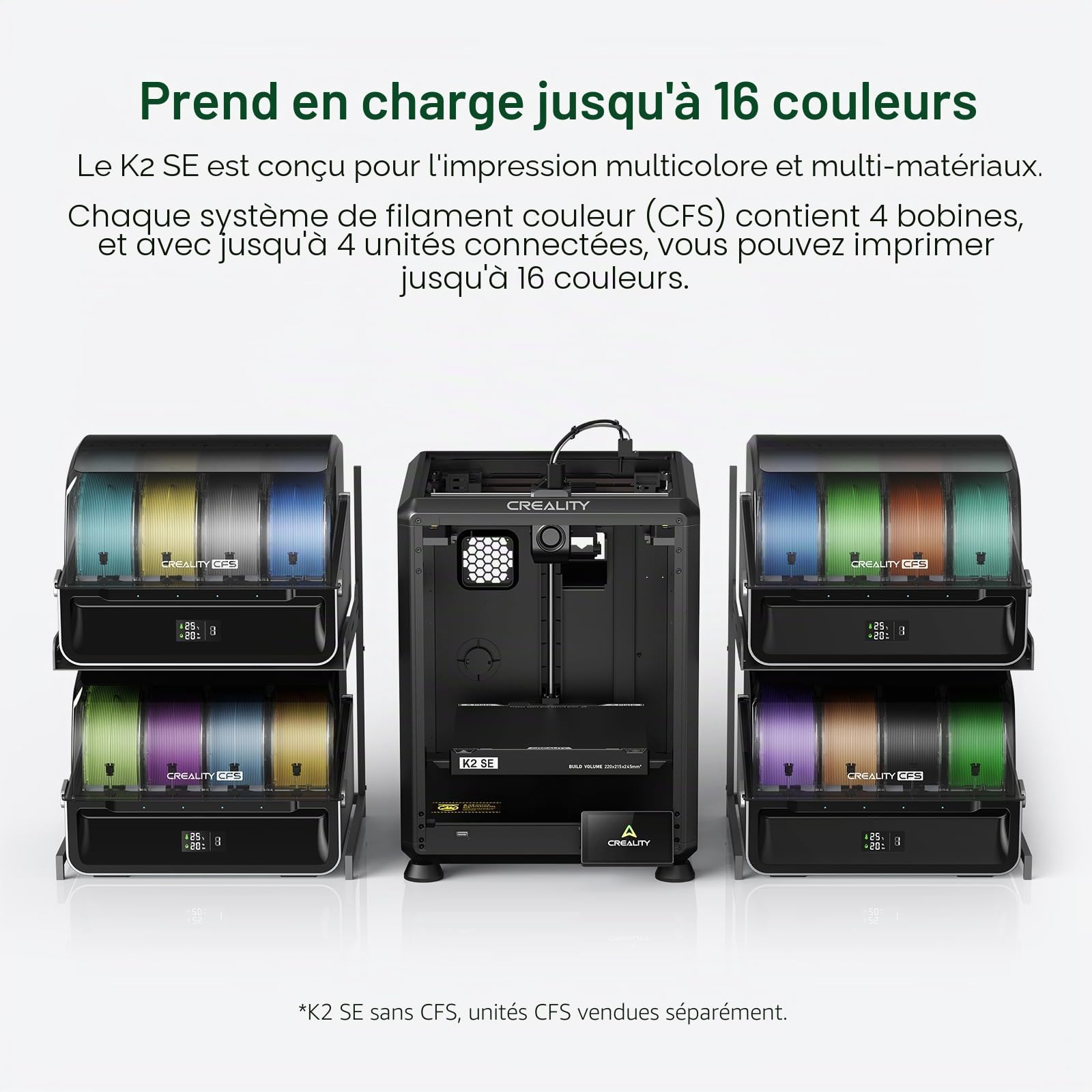 Creality K2 SE Imprimante 3D, Prend en Charge l'impression Multicolore (CFS nécessaire), Haute Vitesse de 500 mm/s, nivellement Automatique, contrôle des Vibrations, imprimante de Bureau compacte
