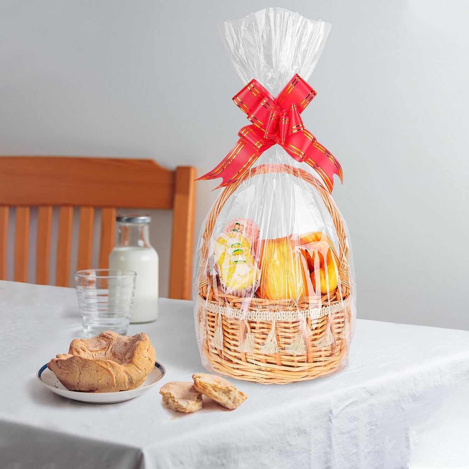 10Pack Clear Basket Bags,Large Cellophane Gift Bag For Baskets,16x24 Inch Cellophane Bags,2 Mil Thick,For Gift Giving, Packaging Products,Fits a 9 Inch Round Tray or 7 Inch Square Box With Ease