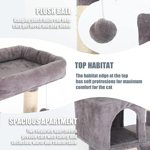 Miniatura 5 de Árbol para gatos de interior, torre para gatos de 36 pulgadas, condominio de varios niveles para gatos con sisal, tabla de rascar, bola colgante,