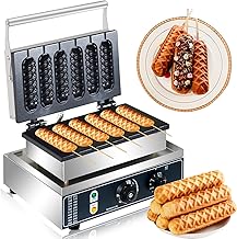 Commercial Corn Dog Waffle Maker,1600W Lolly Stick Waffle Maker,6 Slice Non-Stick,Stainless Steel Corn Hot Dog Waffle Iron...