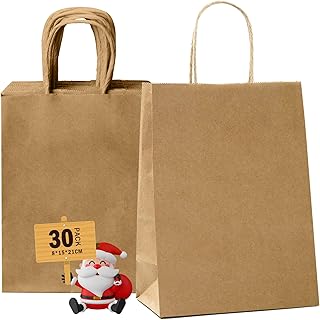 30 Pack Brown Paper Bags with Handles, 15x8x21cm, Sturdy Kra