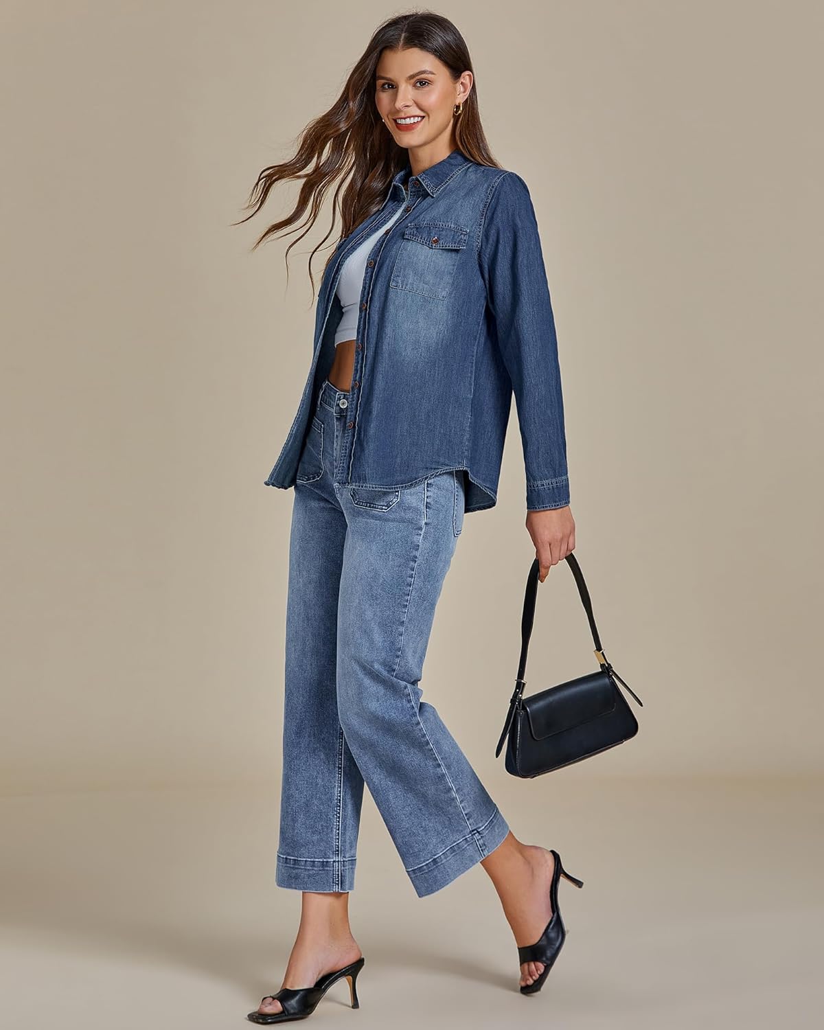 luvamia Denim Shirt Women Chambray Jean Western Shirts Long Sleeve Button Down Tops - Image 6