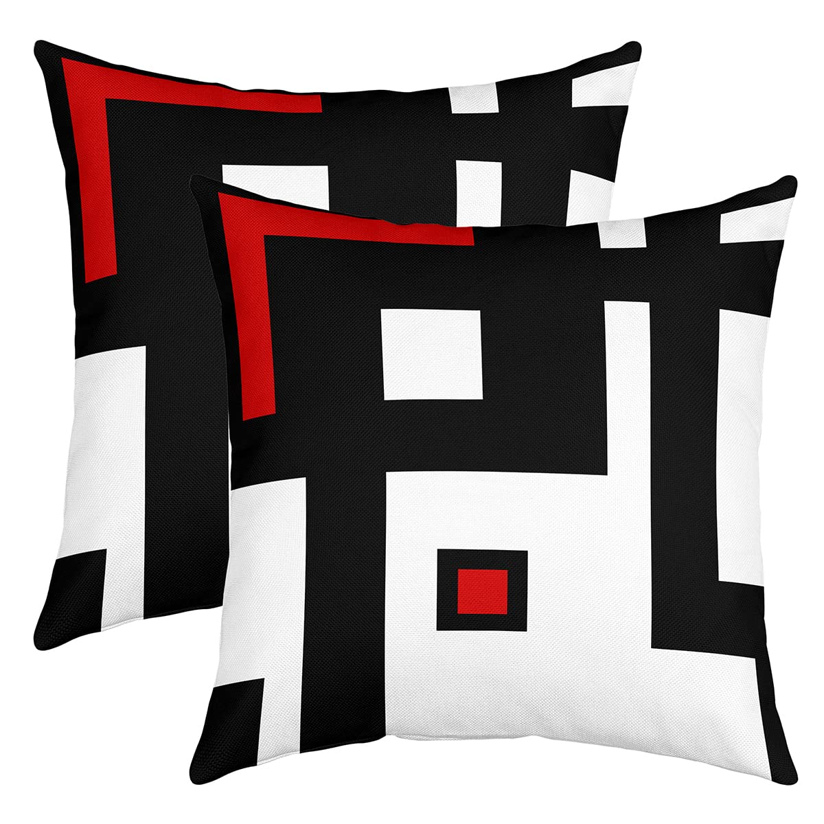 Loussiesd Set of 2 Strip Lines Throw Pillow Covers Geometric Square Red White Black Cushion Case for Home Living Room Decor Reversible Abstract Art Decorative Throw Cushion Case 18x18 Inch — image 1