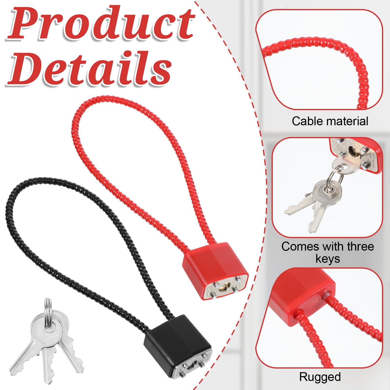 Lot De 2 Cadenas à Câble Acier 5 Mm – Anse Longue Flexible Avec Clés Pour Vélo, Valise, Portail, Casier & Extérieur