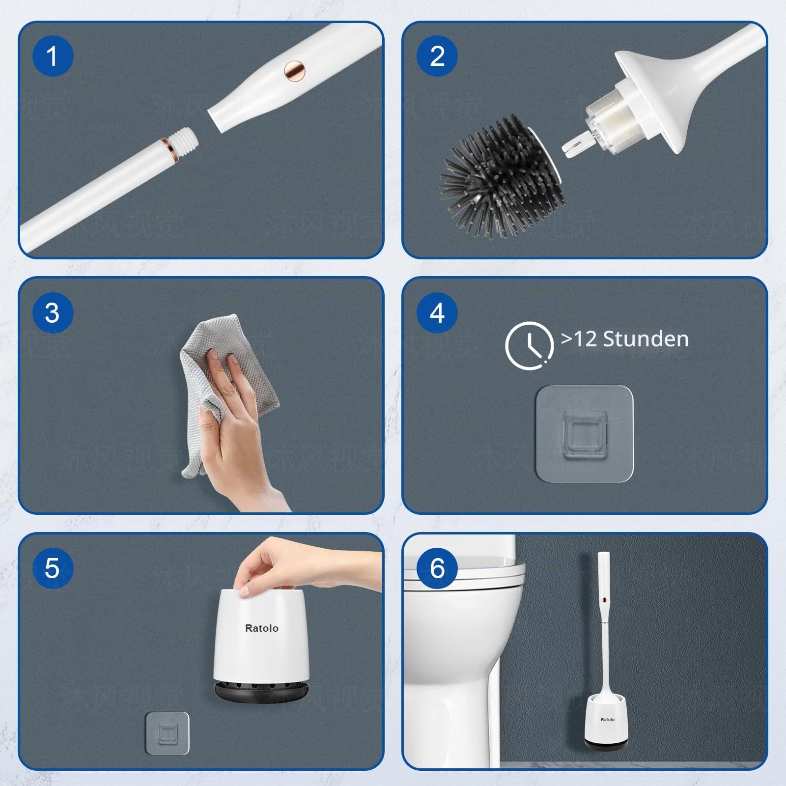 Elektrische WC-Bürste - Silikon-Toilettenbürste Mit Belüftetem Halter-Set, Bodenstehend, Wandmontage Ohne Bohren, Wiederaufladbar