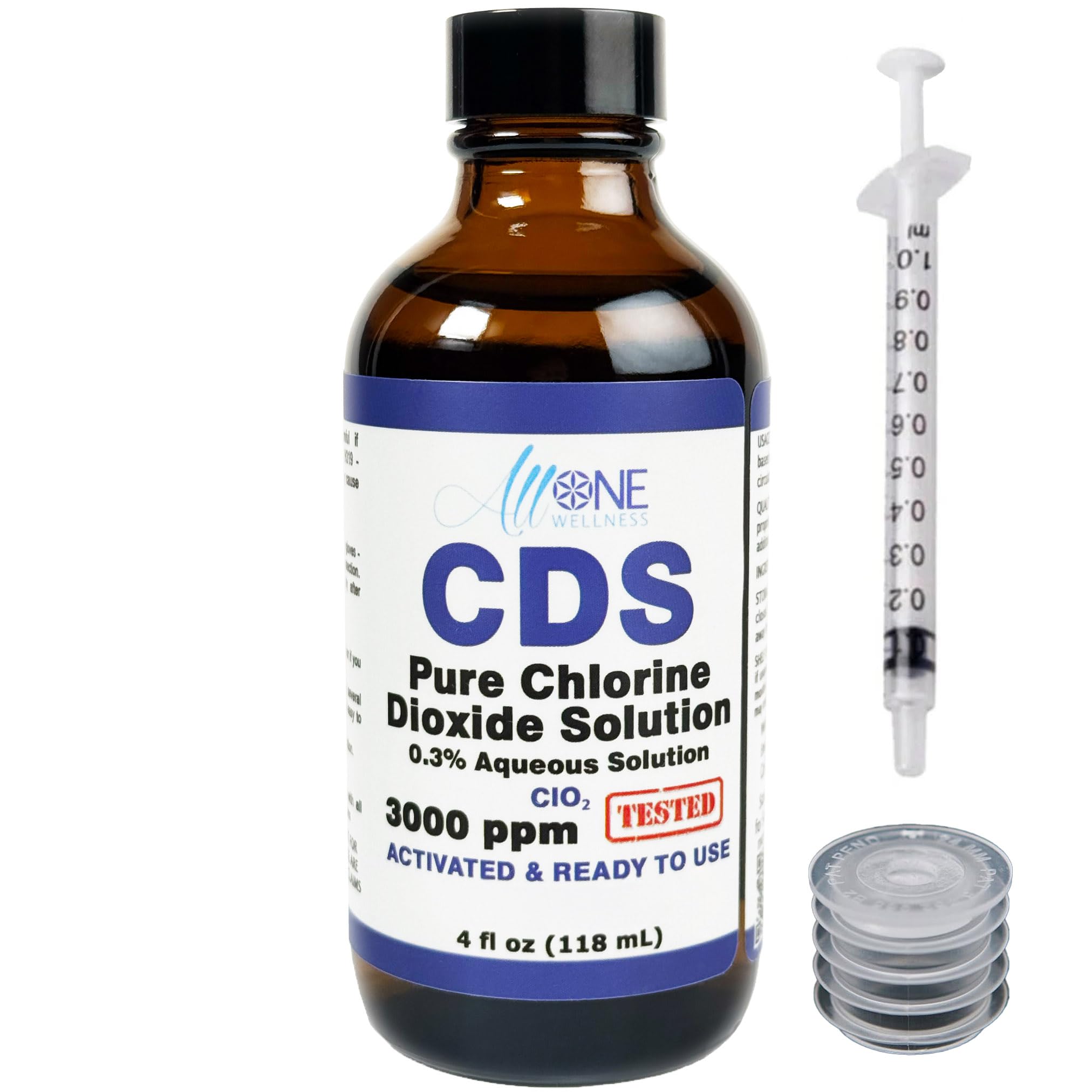Chlorine Dioxide Solution Pure Chlorine Dioxide 3000 PPM ClO2 CDS Glass Bottle 4 oz CDS Solution - Made in USA | Allone Wellness