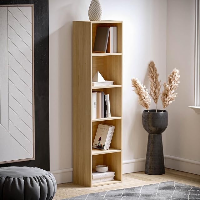 Vida Designs Oxford 5 Tier Cube Bookcase, Oak Wooden Shelving Display Storage Unit Office Living Room Furniture