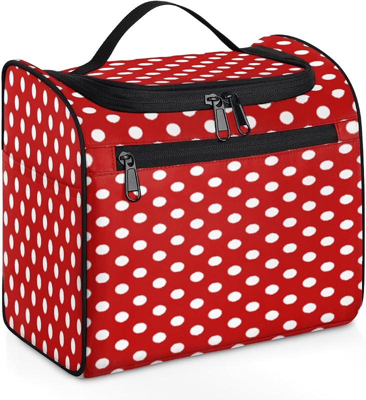 Necessaire suspensa cfpolar com estampa de poás brancos sobre fundo vermelho, 1 unidade