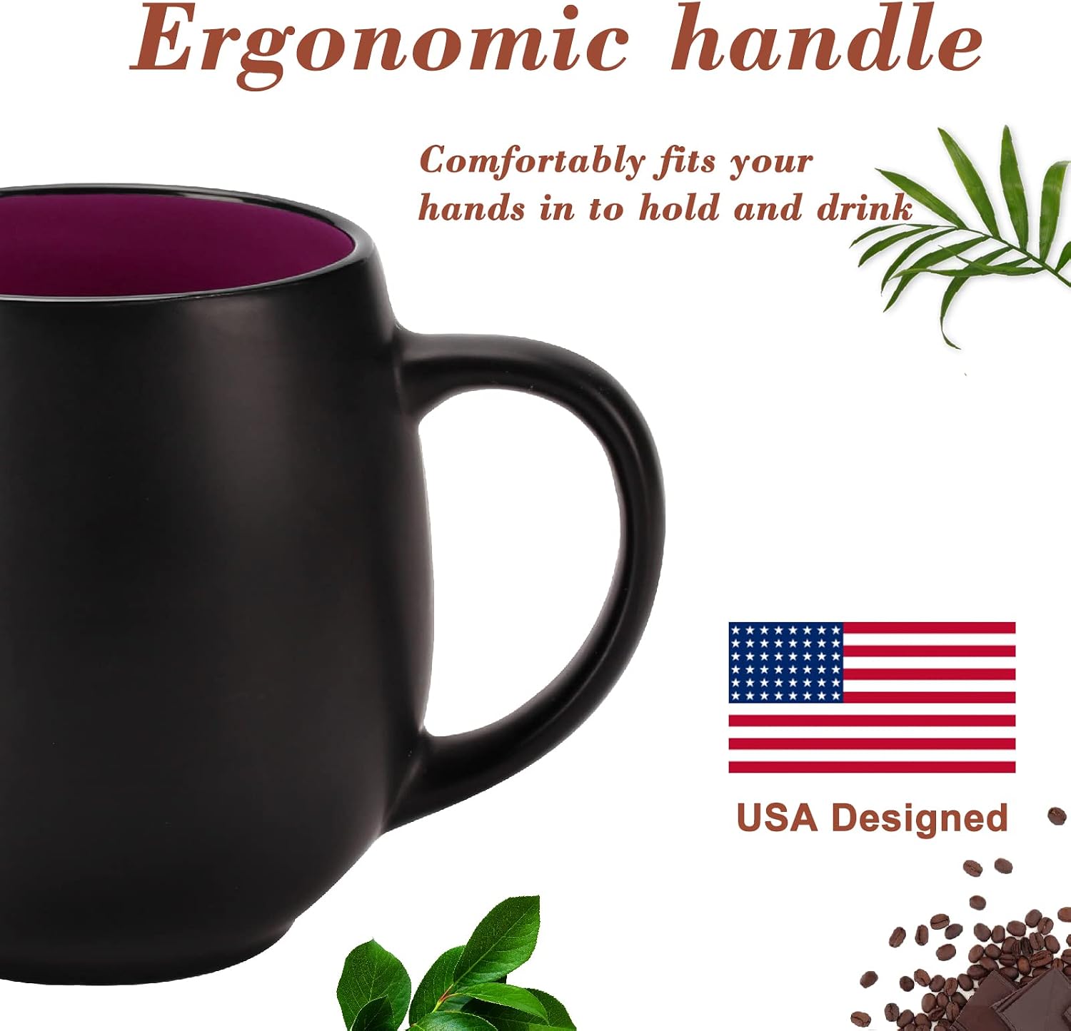 Vivimee 4 Pack Ceramic Coffee Mug Sets, 20 Ounce Large Coffee Mugs, Black Coffee Mug, Restaurant Coffee Cups for Coffee, Tea, Cappuccino, Cocoa, Cereal, Black outside and Colorful inside