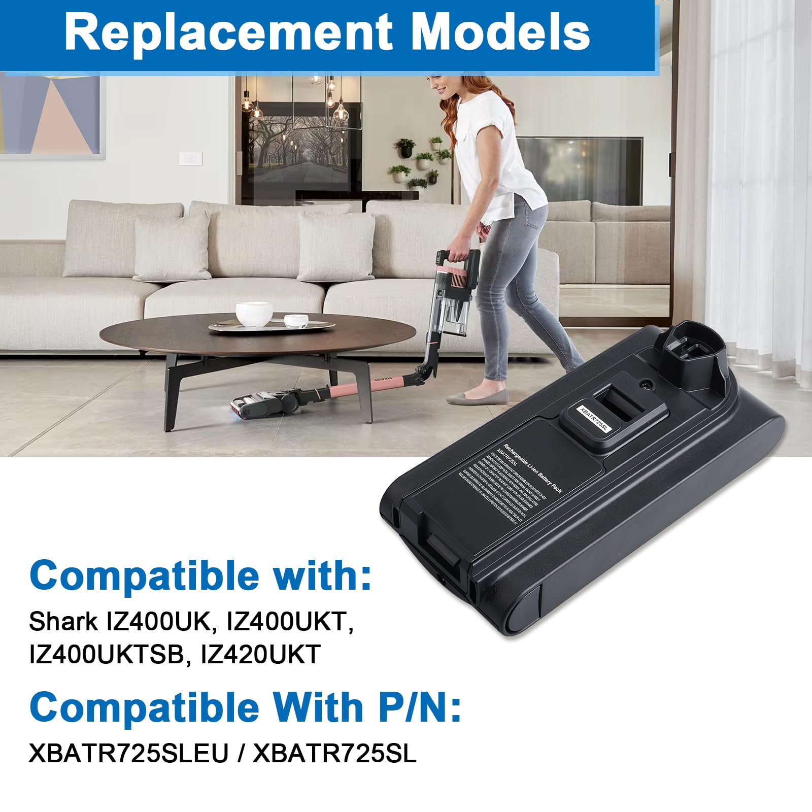 Shark XBATR725SLEU /XBATR725SL Batterie de rechange 25,2 V 3500 mAh Compatible avec les aspirateurs sans fil IZ400UK, IZ400UKT, IZ420UKT, IZ400UKTSB Shark