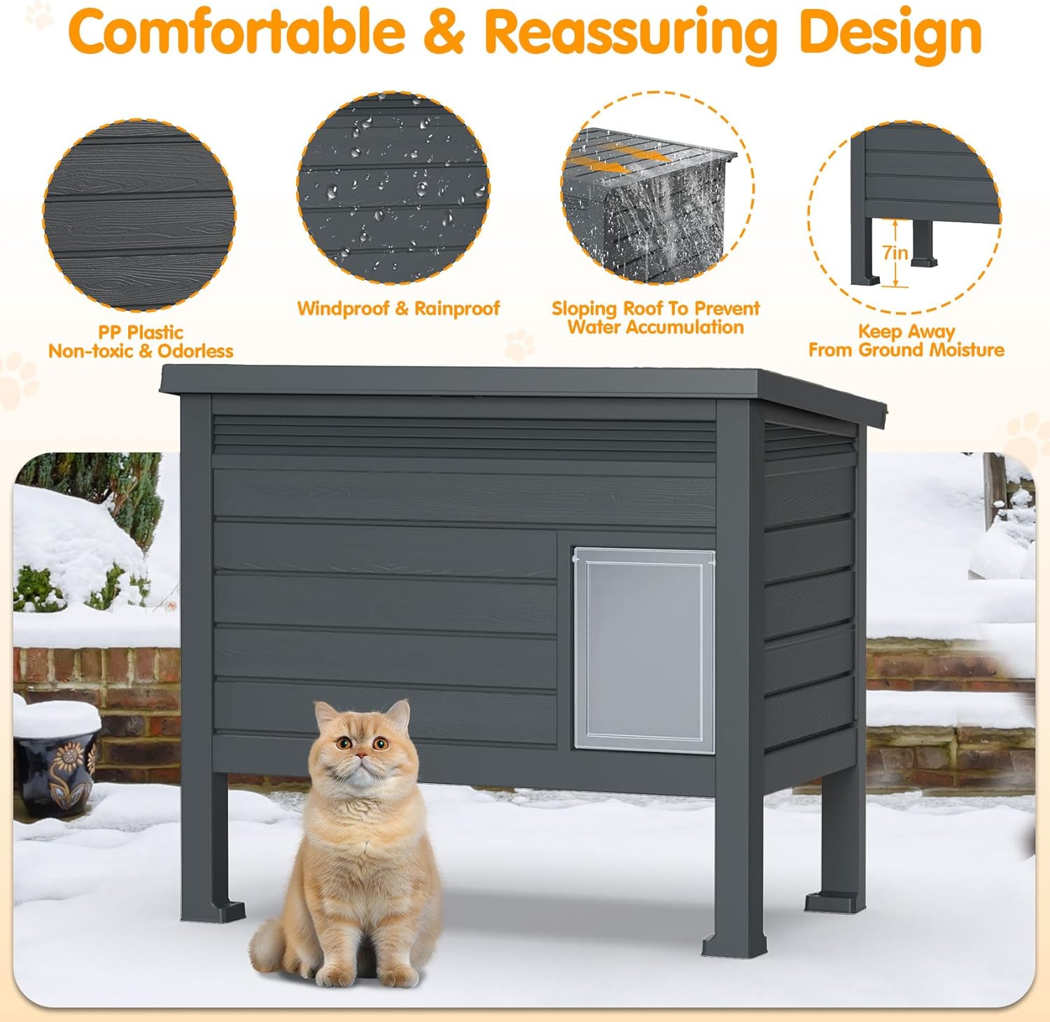 Heated Cat House for Outside - Plastic Outdoor Cat House Weatherproof, Elevated Cat Houses for Outdoor Cats, Warm Feral Cat Shelter with Heating Pad, for Multiple Cats Kitty