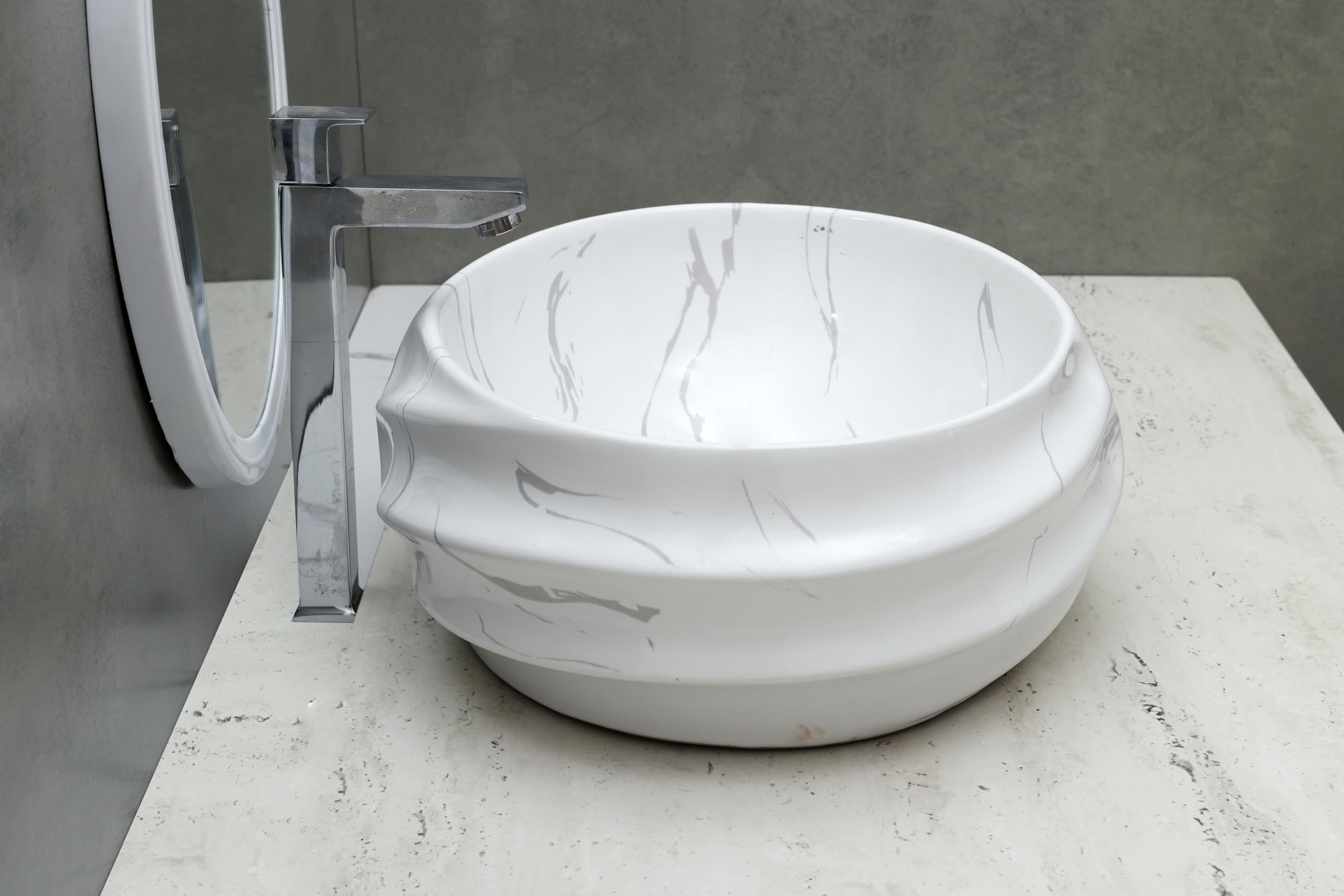 HISRE Table Top Wash Basin For Bathroom Jinbio ceramic Wash basin | Luxurious Beutyfull Table Top Bathroom Sink Wash Basin (19 x 14.5 x 5 INCH) (Style - 3) BA3405, photo 3 of 4