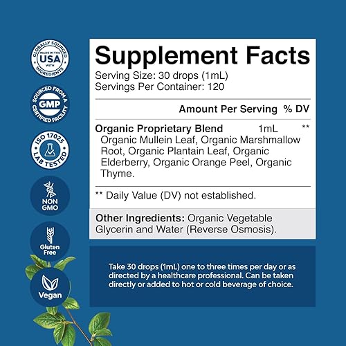 Miniatura 2 de Natures Craft USDA - Gotas de hojas de gordolobo orgánico - Desintoxicación pulmonar a base de hierbas y limpiar la tintura de raíz de malvavisco,