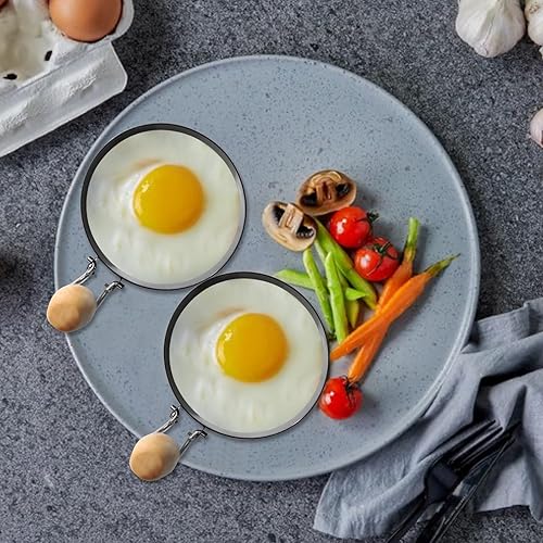 Miniatura 6 de Anillos de huevo para freír huevos, 4 unidades, antiadherentes, tortilla y panqueques para plancha con mango de madera (juego de 4)