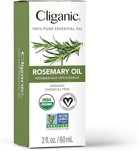 Miniatura 4 de Cliganic Aceite esencial de romero orgánico, 2 onzas, 100% puro y natural sin diluir, para aromaterapia  Con verificación sin OMG