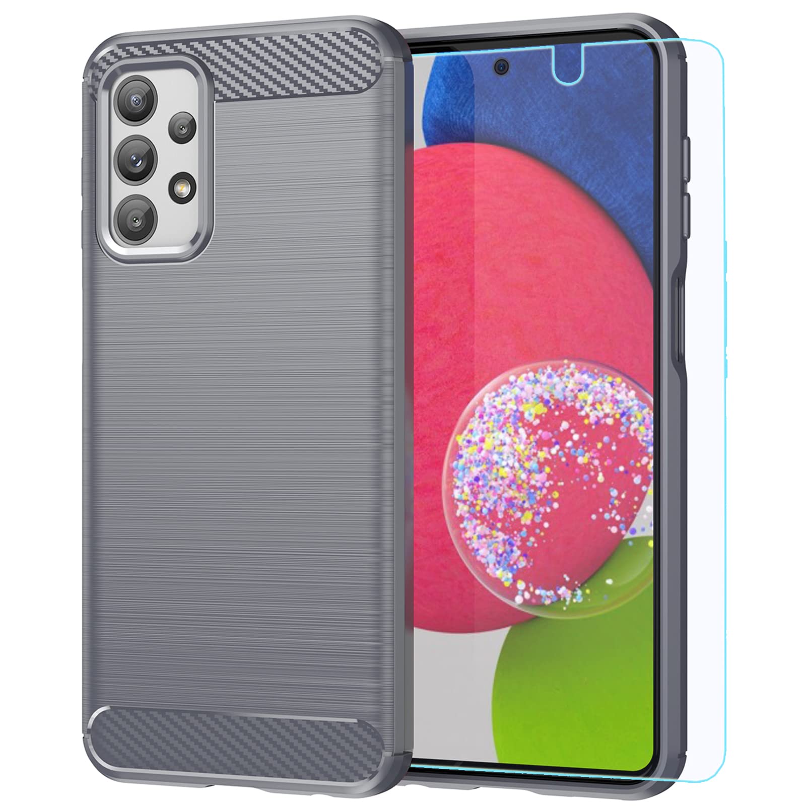 Samsung A23 case,Galaxy A23 case,with HD Screen Protector,M MAIKEZI Fashion Shock-Absorption Flexible TPU Bumper Soft Rubber Protective Case Cove for Samsung Galaxy A23 4G (Gray Brushed TPU)