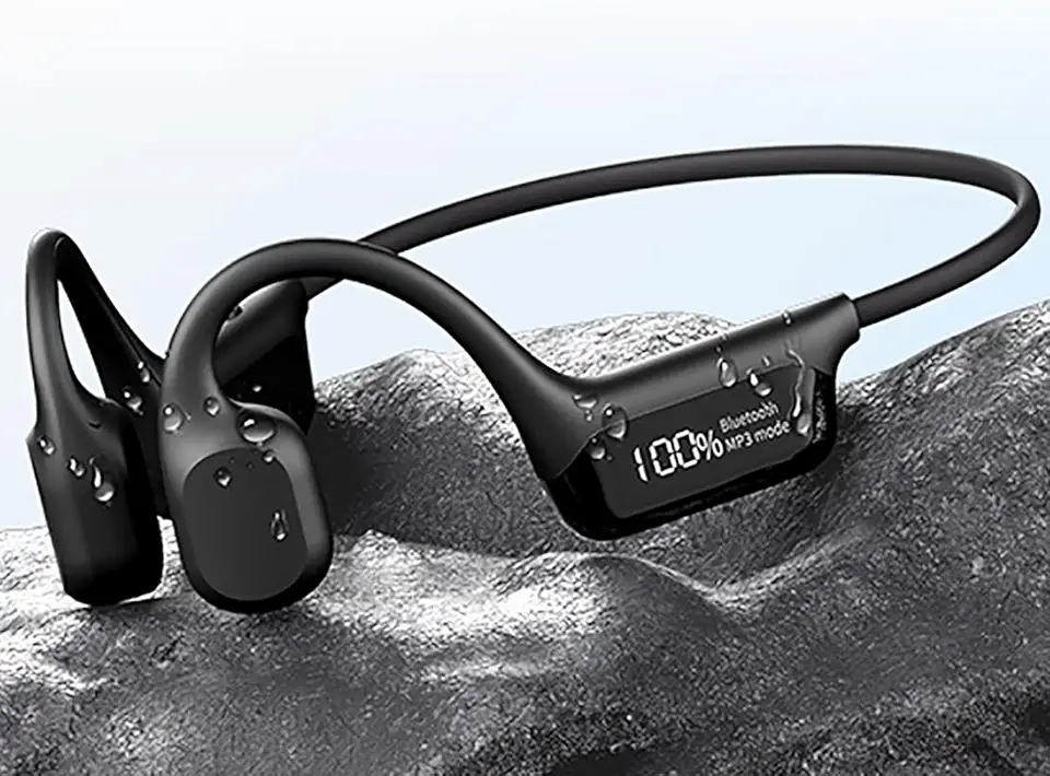 Fones De Ouvido À Prova D'água Para Natação (32G), Fones De Ouvido Sem Fio Com Condução Óssea, Som Bidirecional Com Cancelamento De Ruído, Indicador De Bateria, Ideais Para Corrida,Black