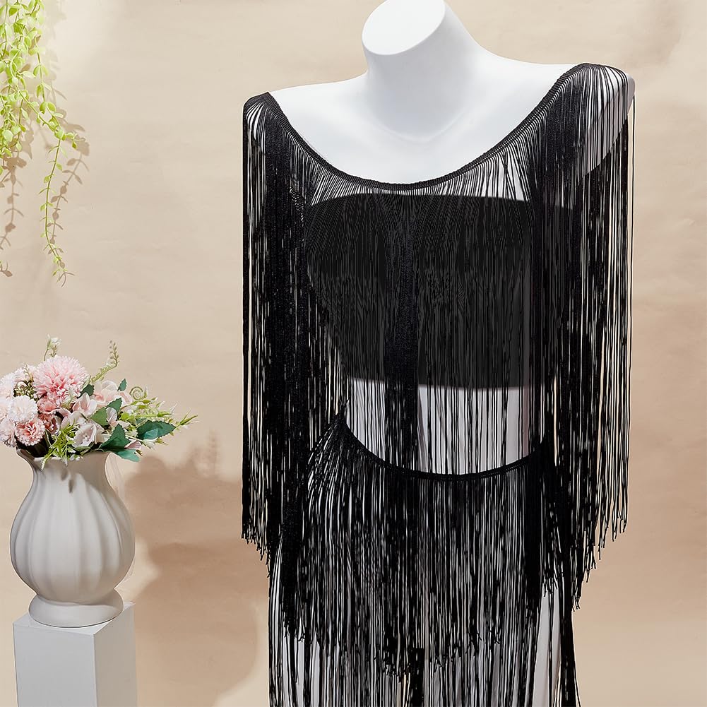 FINGERINSPIRE 2m Lungo Chainette Fringe Trim 50cm Ampia Poliestere Tassel Lace Ribbon Nero Cucito Tassel Fringe Trim Ribbon per Artigianato DIY Cucito Abbigliamento Accessori Decorazione Paralume