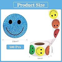 Vista 2 de Anwyll Calcomanías de cara sonriente, 500 calcomanías de cara feliz, rollo de calcomanías con purpurina de 1 pulgada, lindas calcomanías