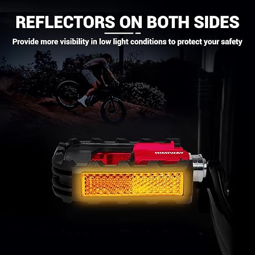 Miniatura 6 de Himiway Pedales de bicicleta plegables con tiras reflectantes, pedales plegables de bicicleta de aleación de aluminio, pedales de ciclismo de