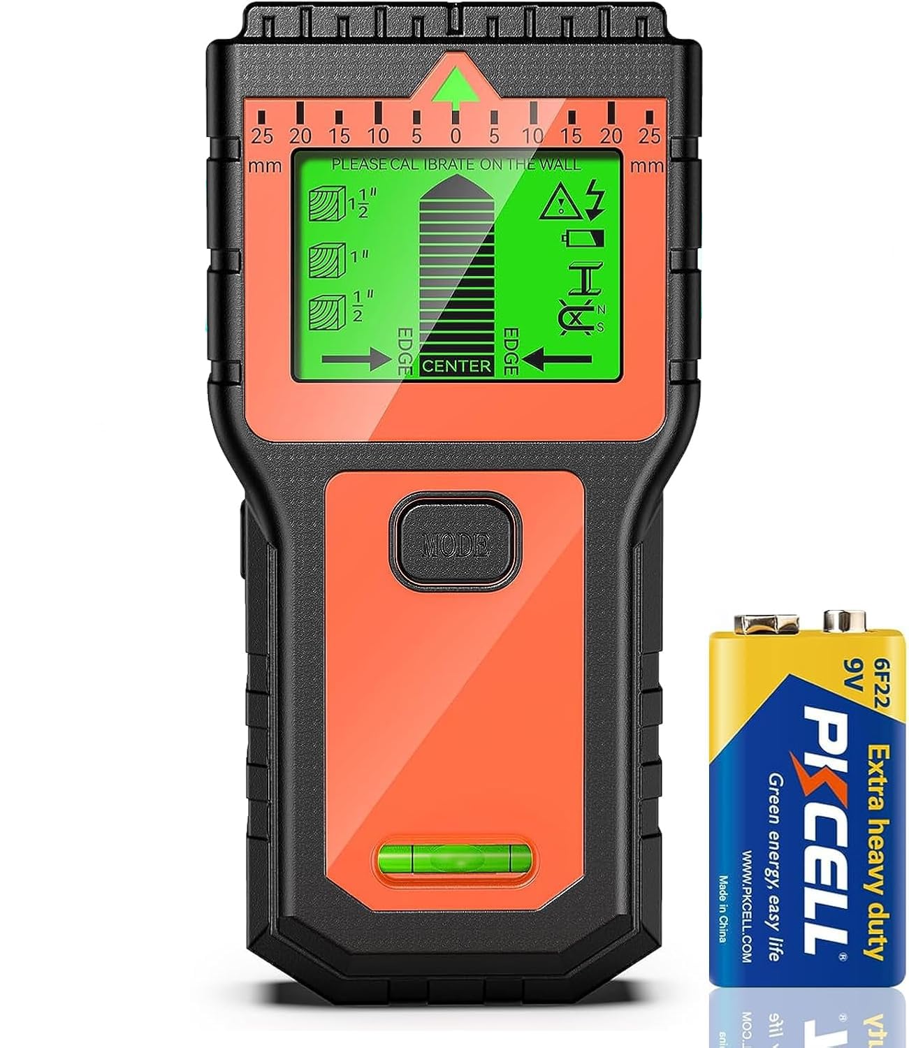 Détecteur de cable électrique avec écran LCD et alarme sonore – Scanner mural multifonction pour bois, métal et tuyaux (Orange)