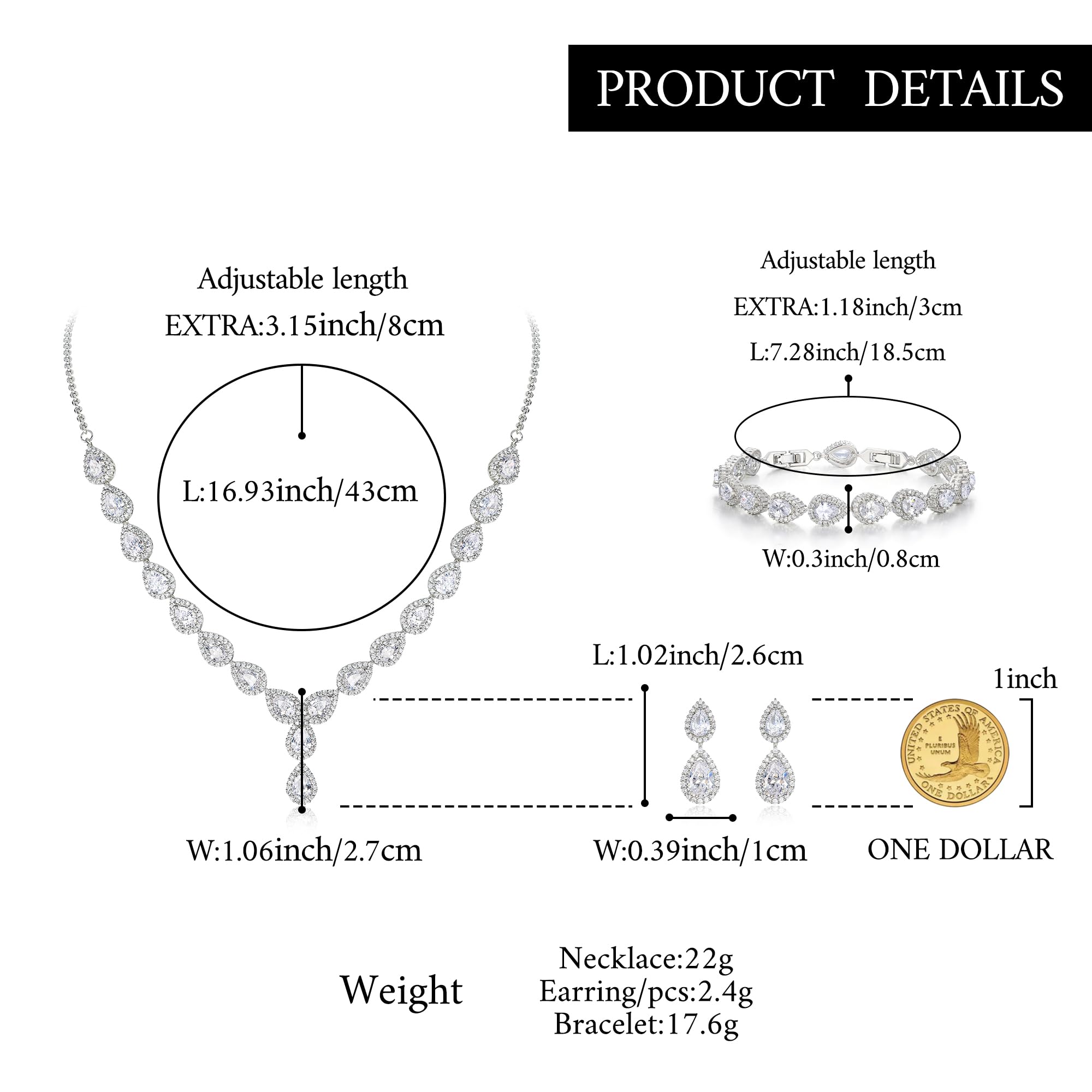 Gioielli Donna 3-Set Matrimonio Parure per Sposa - Elegante e Splendente Nuziale zircone Infinito Figure 8 Y-Collana Orecchini Braccialetto Pendenti Set Trasparente