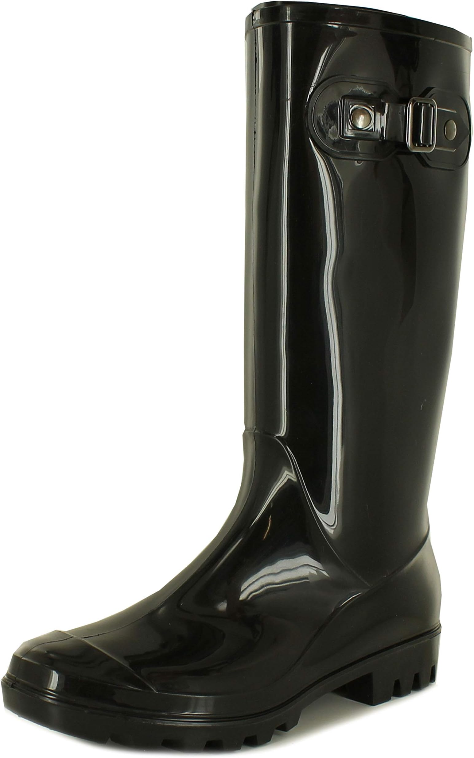 Platino Carnival Womens Wellies - Slip On Black Wellington Boots Women Available in Various Sizes. Women's Wellies Boots with Decorative Side Strap & Waterproof Surface