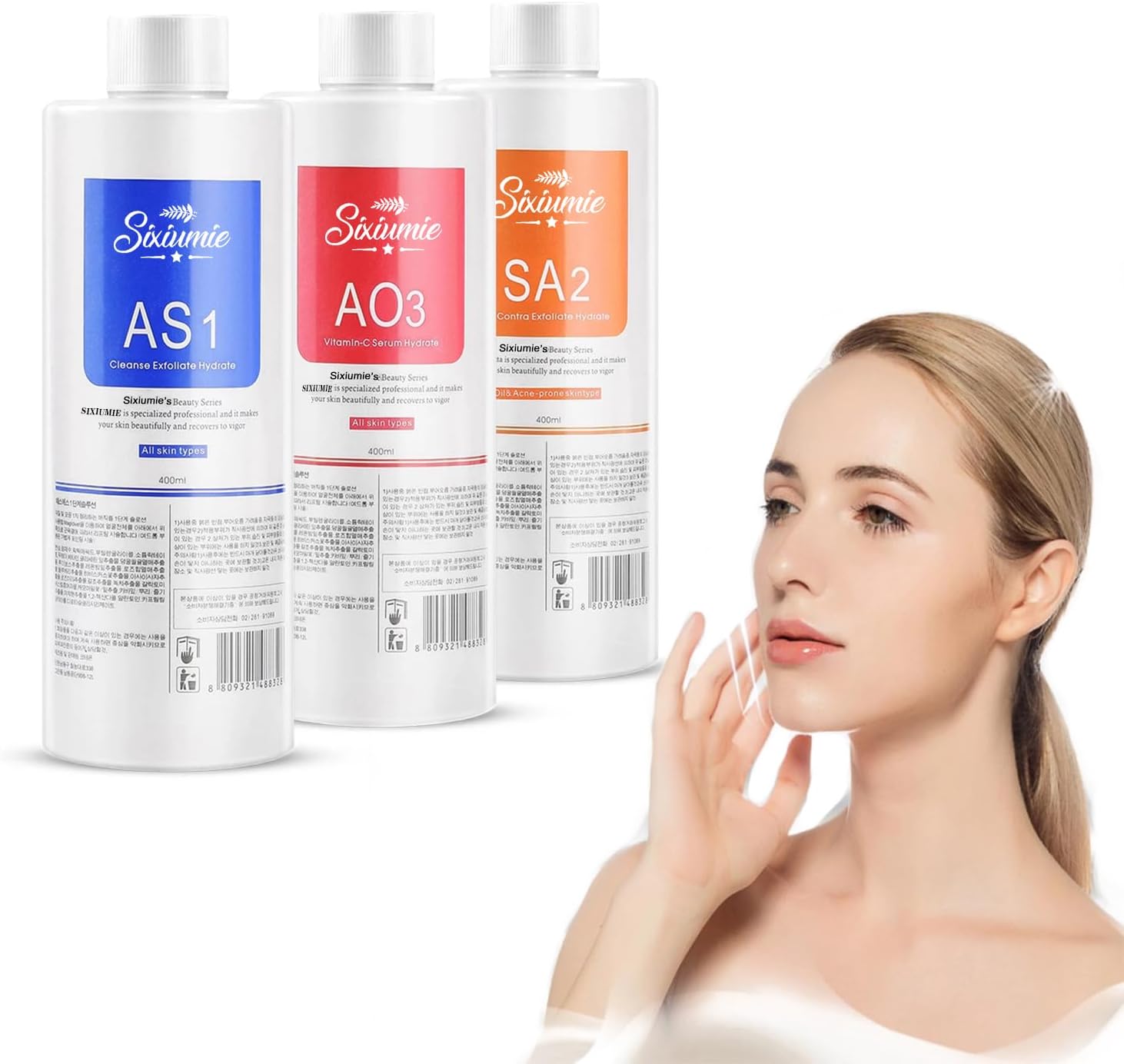AS1 SA2 AO3 Aqua Peeling Solution Combination with Salon Special Solutions Skin Care Aqua Peeling Serum Machine 400ml (Set of 3 Bottles)