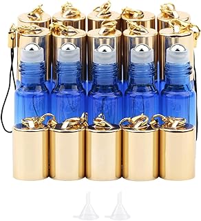 Kesell 5ml Essential Oil Roller Bottles - 15 Pack Gradient blue Colored Perfume Glass Roll On Bottles Sample Vials with Stainless Steel Roller Balls, Essential Oil Opener and Funnels Included