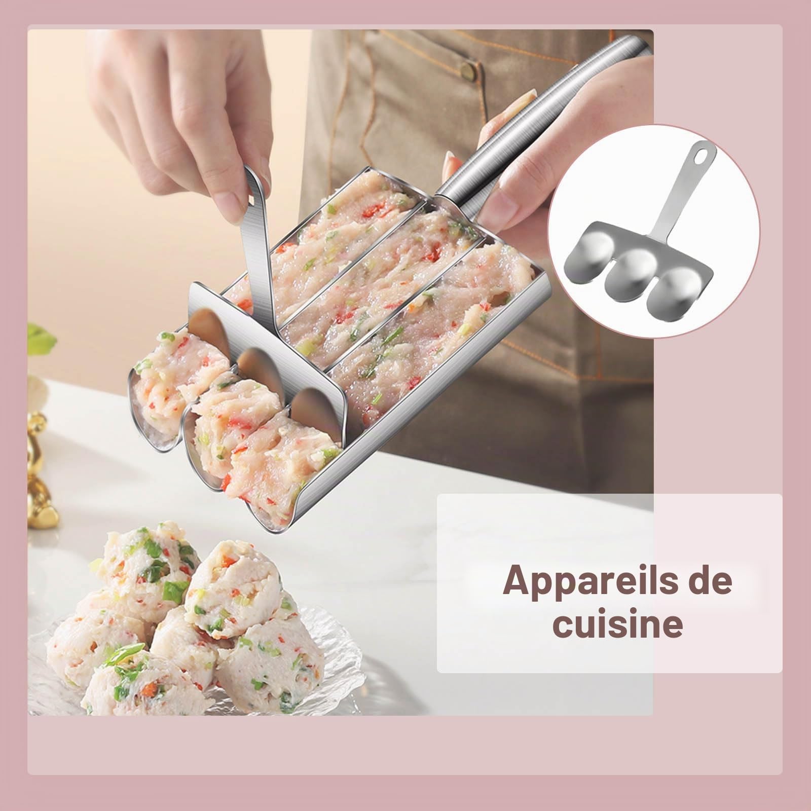 Machine à Boulettes Viande en Acier Inoxydable, Moule à Boulettes, Outil de Cuisine avec Spatule