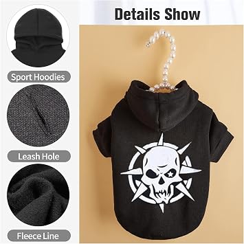 Dog Hoodie Sweatshirt Black Warm Fleece Pet Clothes for Small Dogs, Chihuahua Yorkie Winter Sweater Pullover for Cold Weather