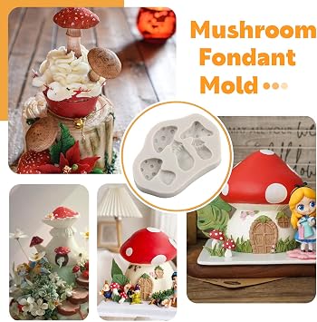 Sijiangmold 3D Mushroom Fondant Silicone Molds Mushroom Chocolate Mold For Cake Decorating Chocolate Candy Polymer Clay Resin Gum Paste Set Of 2