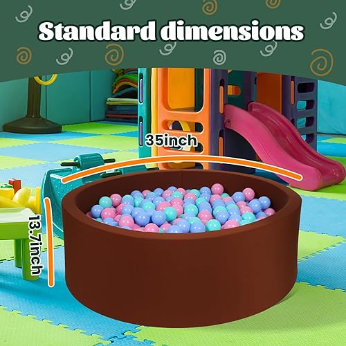 Miniatura 2 de Pozo de bolas para pelotas de 35.4 x 11.8 pulgadas, redondo de espuma para niños pequeños, equipo de juego suave, pelotas no incluidas (marrón