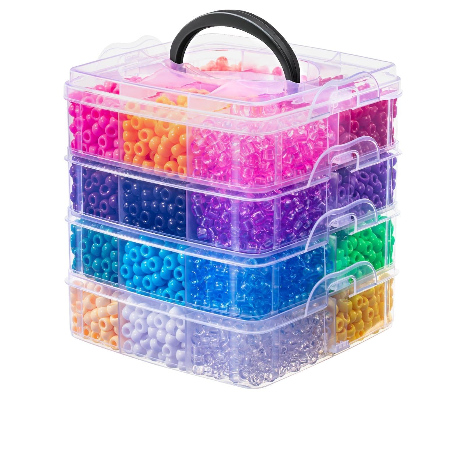 Simetufy 4200 Pcs Pony Beads Plastic Beads for Bracelets Making, Multi-Colored Rainbow Hair Beads for Hair Braids, 24 Assorted Colors Kandi Friendship Bracelet Beads for Crafts, Jewelry Making (Boxed)