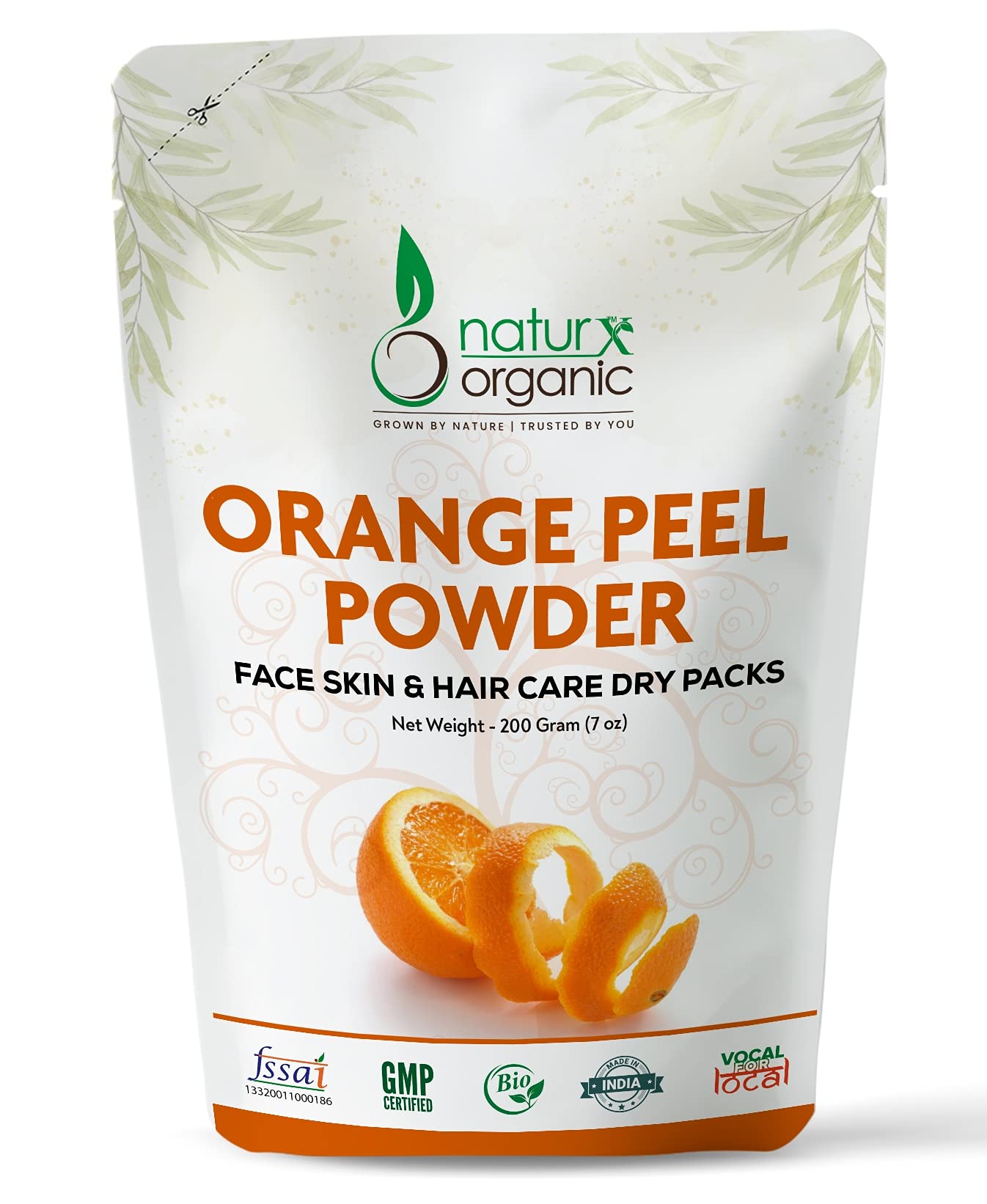 Naturx Organic Orange Peel Powder, 100% Pure Organic Orange Peel Powder For Face Skin Whitening, Face Skin & Hair Care Dry Packs 200 Gram (7 oz)