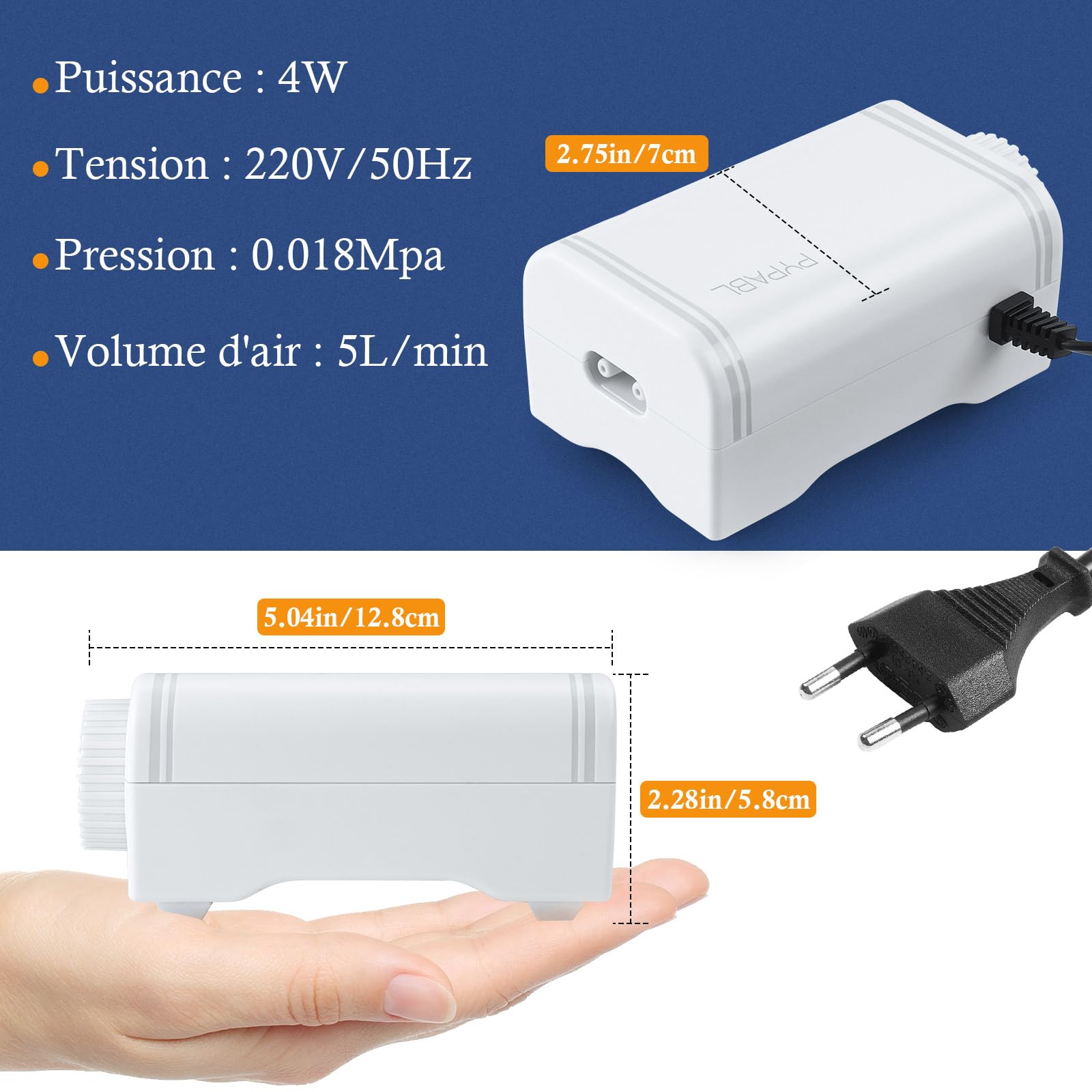 4W Pompe à Air pour Aquarium, Pompe à Oxygène Silencieux, Aérateur Puissant pour Aquarium Jusqu'à 400l, Bulleur d'air pour Poissons avec Tube d'air Et Pierres d'air