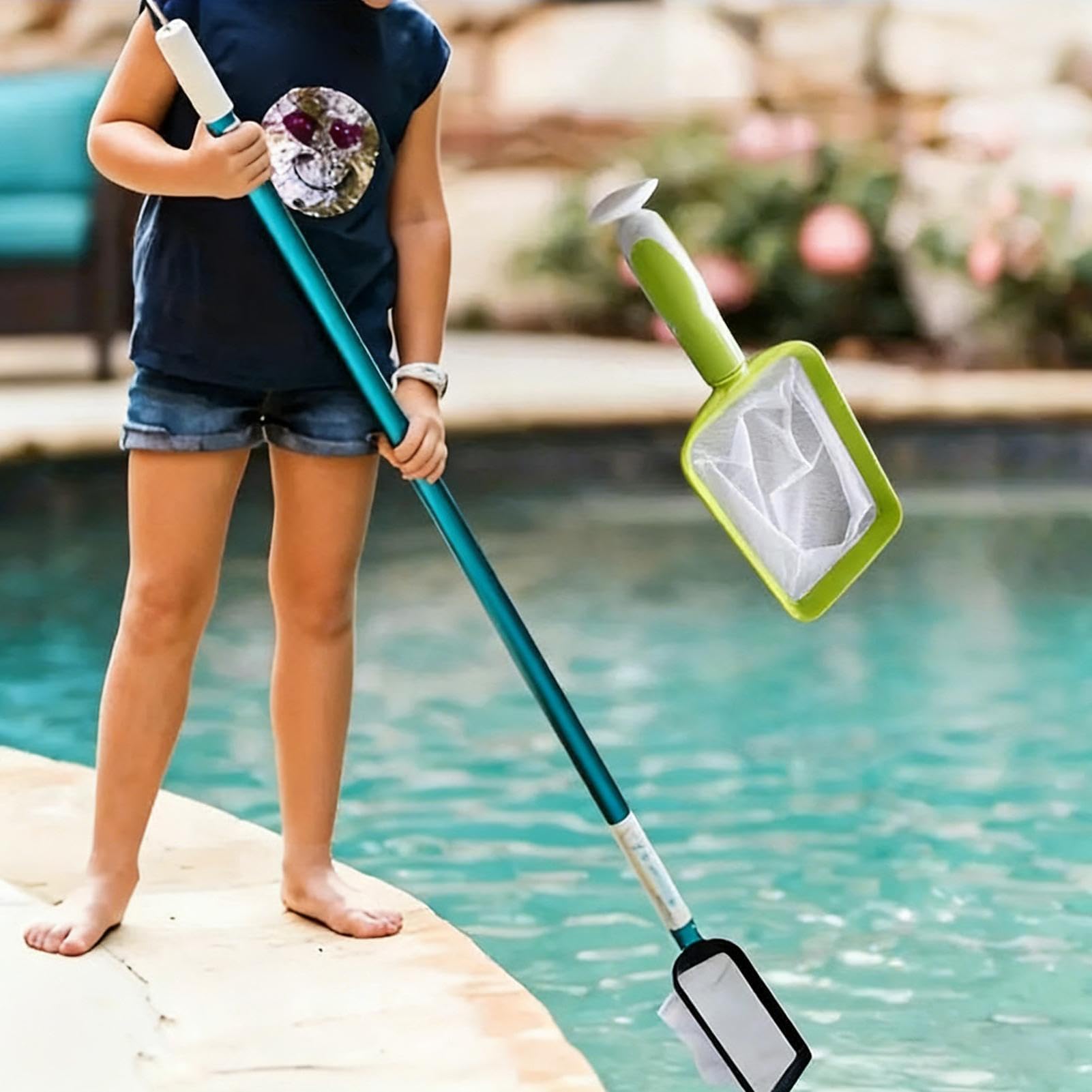 Épuisette de piscine | Râteau en maille fine avec poignée amovible – Idéal pour les jacuzzis, les bassins de jardin, les lacs, les fontaines et l'eau – Facile à utiliser