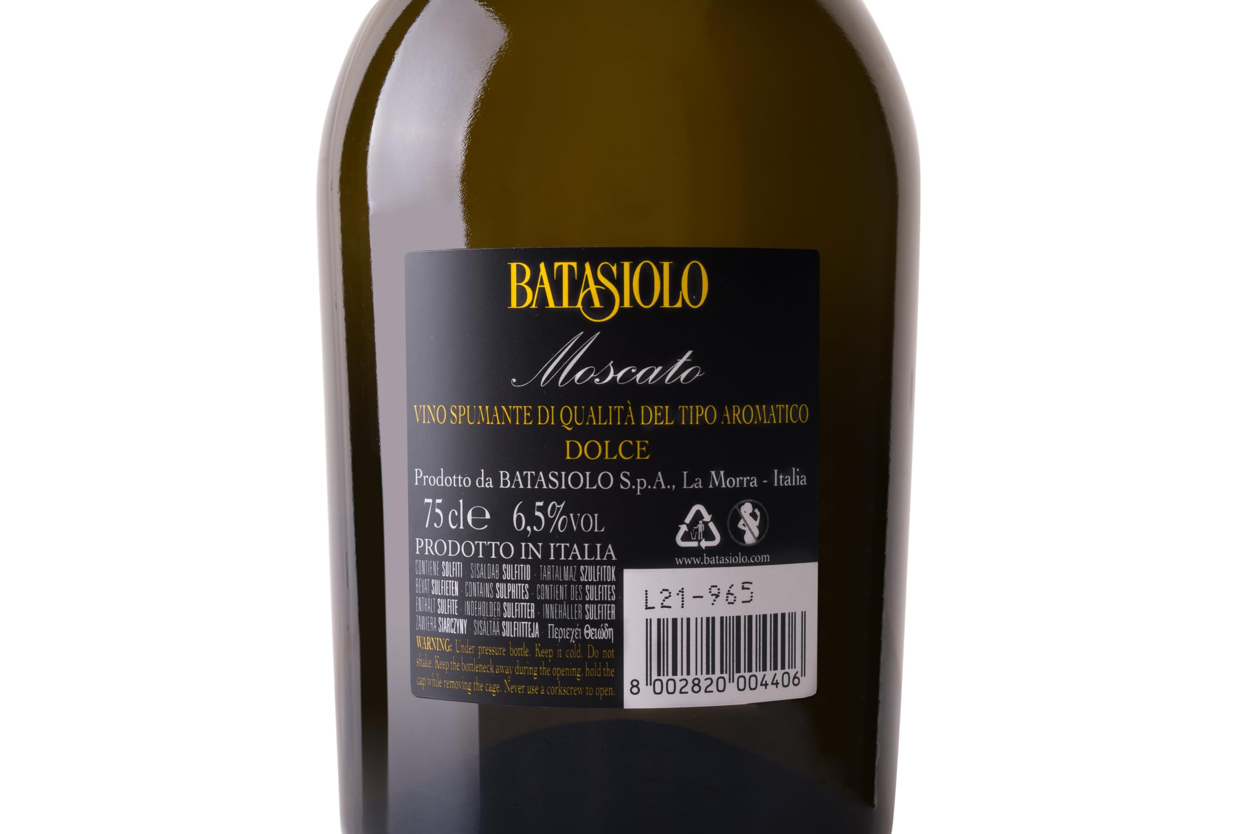 Batasiolo, MOSCATO SPUMANTE, Vino Bianco, Spumante Dolce, Metodo Charmat Martinotti - Confezione da 6