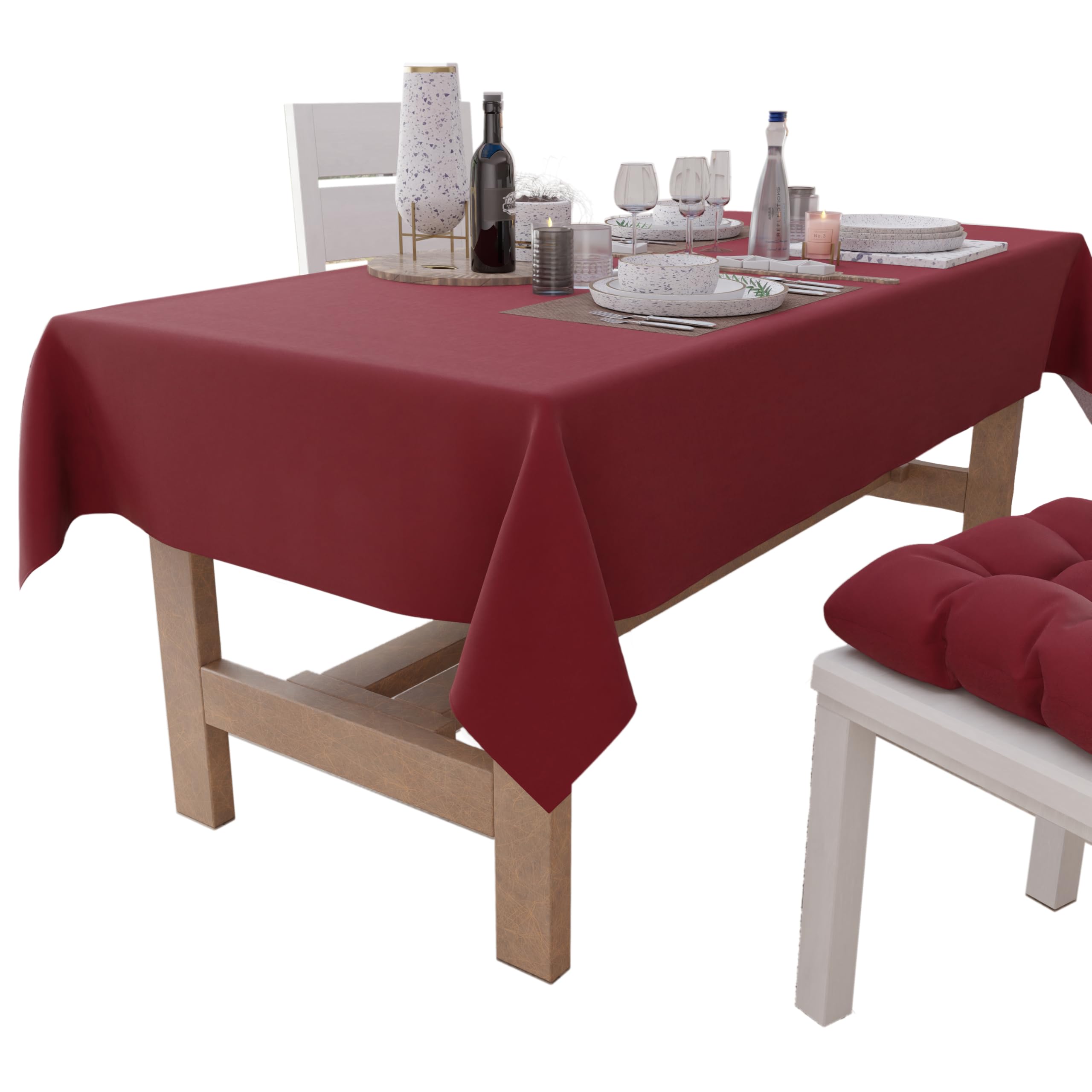 PETTI Artigiani Italiani - Tovaglia, Tovaglia da Tavola, Tovaglia Cucina in Cotone Disegno Tinta Unita Bordeaux X12 Posti (140x240 cm) 100% Made in Italy