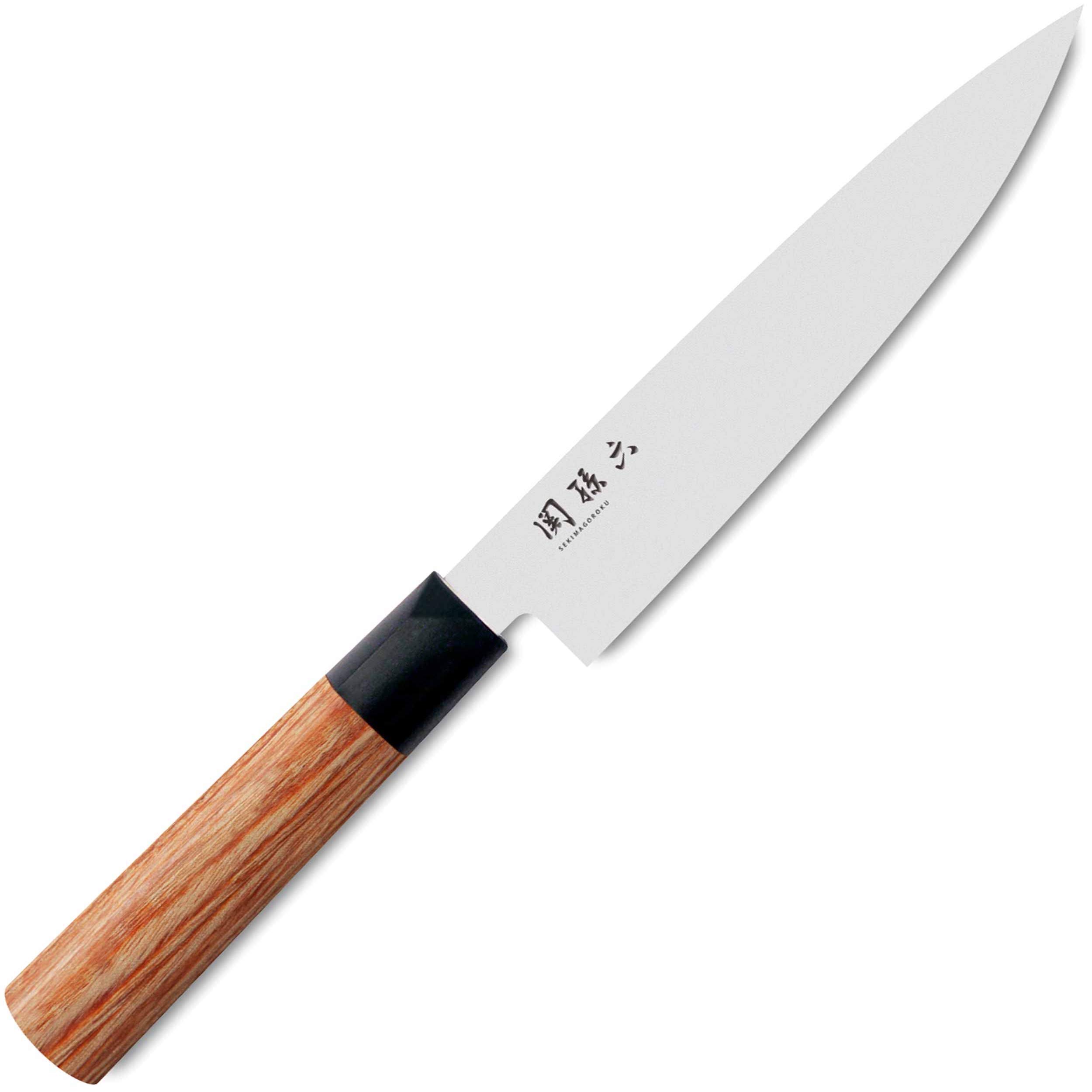KAI Seki Magoroku Redwood coltello multiuso 15,0 cm lunghezza lama - acciaio inossidabile Carbon 1K6 con 57 (±1) HRC - lama lucidata a specchio - legno Pakka Red Wood - fatto a mano in Giappone