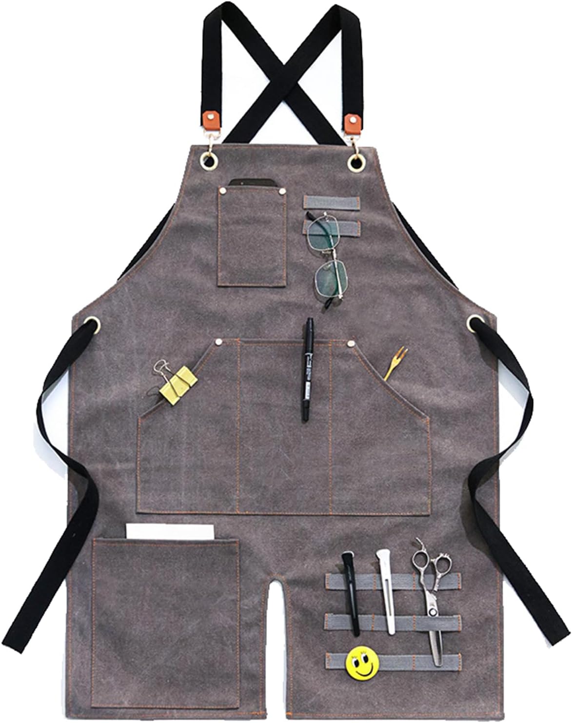 tool apron,Work Apron With Pockets, Split Leg Work Apron Heavy Duty with Pockets Canvas Cross Back Adjustable Apron For Carpenter Mechanic (Color : Gray)