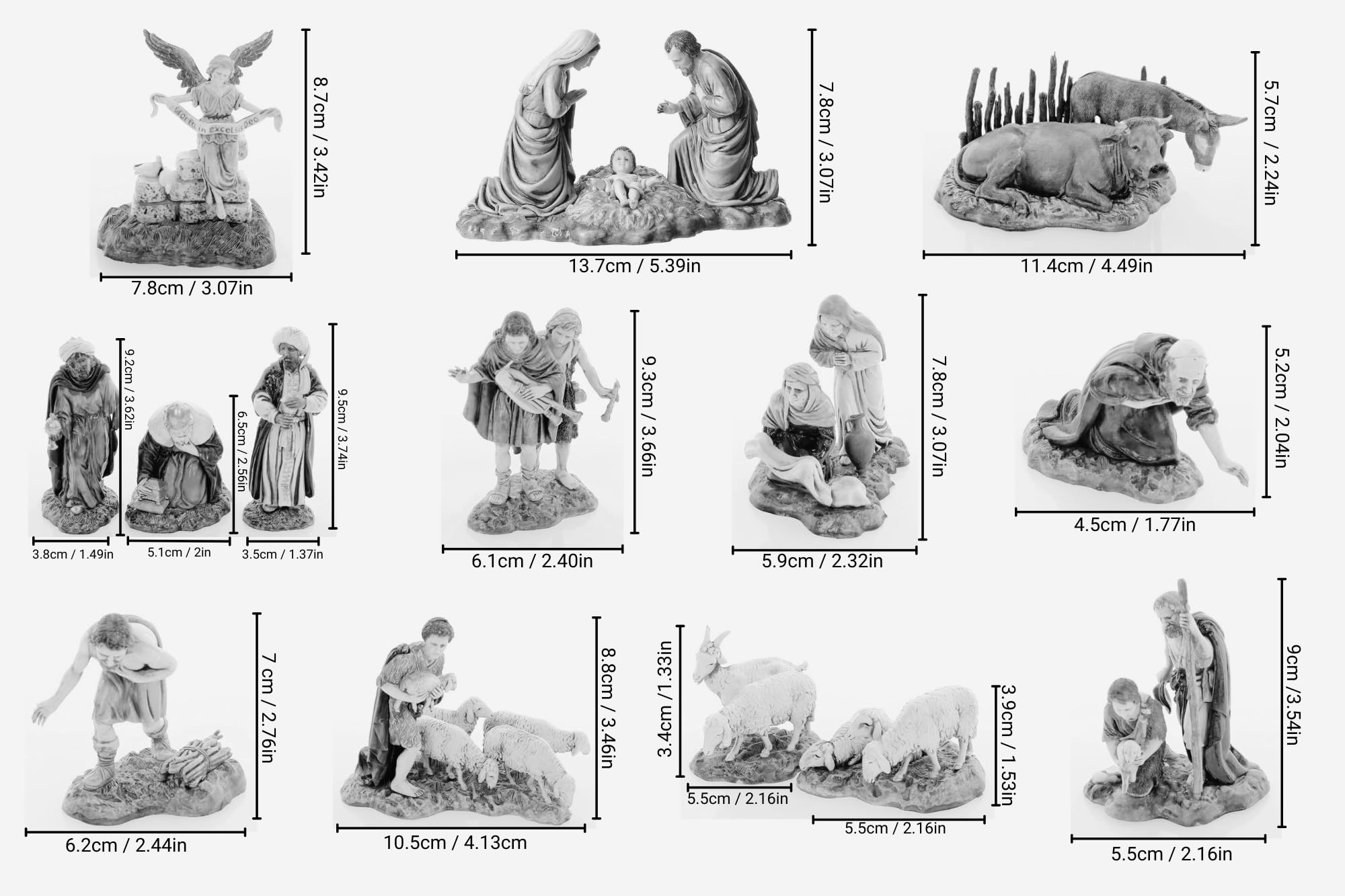 Moranduzzo Set mit 14 Krippenfiguren für 9 cm Krippe – Maßstab 1:22 – Standard 9 – Unzerbrechliche Figuren, Handbemalt, Offizielles Produkt, Hergestellt in Italien, Bildhauer M. Landi
